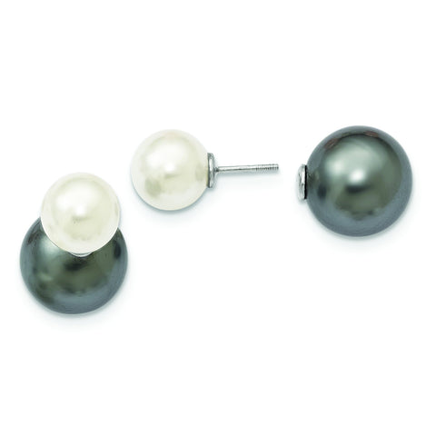 Sterling Silver Majestik 10-11mm & 14-15mm Shell Pearl Grey/White Earrings QMJD1015GW - shirin-diamonds