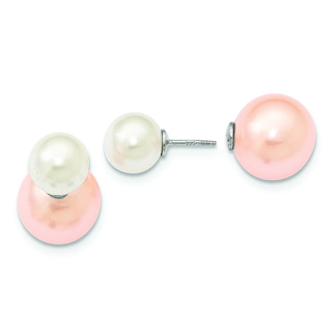 Sterling Silver Majestik 10-11mm &14-15mm Shell Pearl Pink/White Earrings QMJD1015PW - shirin-diamonds