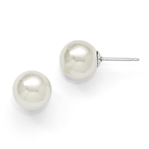 Sterling Silver Majestik 10-11mm Round White Shell Bead Stud Earrings QMJE10W - shirin-diamonds