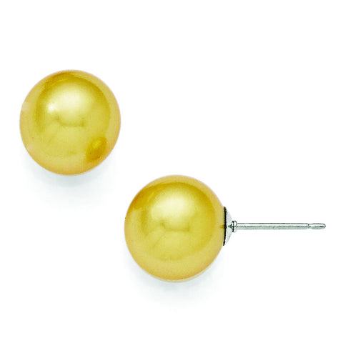 Sterling Silver Majestik 10-11mm Round Yellow Shell Bead Stud Earrings QMJE10Y - shirin-diamonds