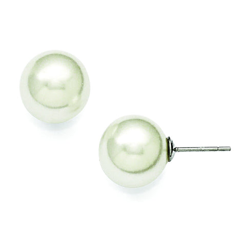 Sterling Silver Majestik 12-13mm Round White Shell Bead Stud Earrings QMJE12W - shirin-diamonds