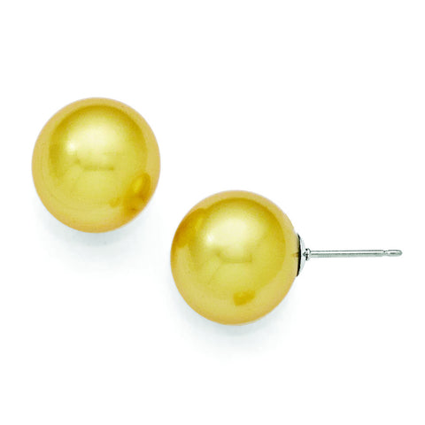 Sterling Silver Majestik 12-13mm Round Yellow Shell Bead Stud Earrings QMJE12Y - shirin-diamonds
