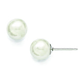Sterling Silver Majestik 8-9mm Round White Shell Bead Stud Earrings QMJE8W - shirin-diamonds