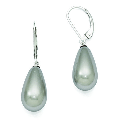 Sterling Silver Majestik 10x18mm Teardrop Grey Shell Bead Earrings QMJET10G - shirin-diamonds
