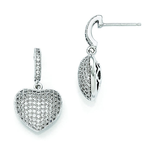 Sterling Silver & CZ Brilliant Embers Polished Heart Dangle Post Earrings QMP100 - shirin-diamonds