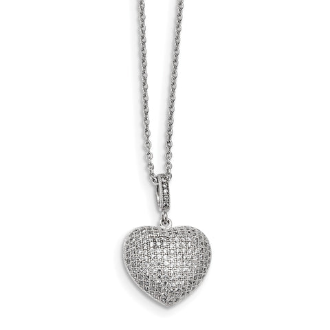 Sterling Silver & CZ Brilliant Embers Polished Heart Necklace QMP101 - shirin-diamonds