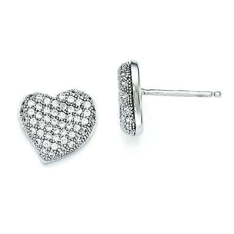 Sterling Silver & CZ Brilliant Embers Polished Heart Post Earrings QMP106 - shirin-diamonds