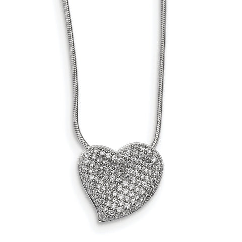 Sterling Silver & CZ Brilliant Embers Polished Heart Necklace QMP107 - shirin-diamonds