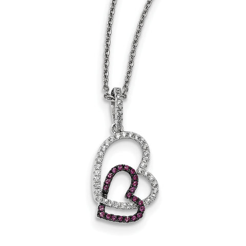 Sterling Silver & CZ Brilliant Embers Hearts Necklace QMP1096 - shirin-diamonds