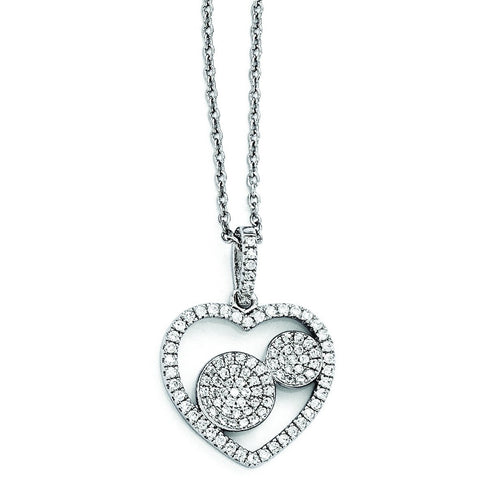Sterling Silver & CZ Brilliant Embers Polished Heart Necklace QMP1101 - shirin-diamonds