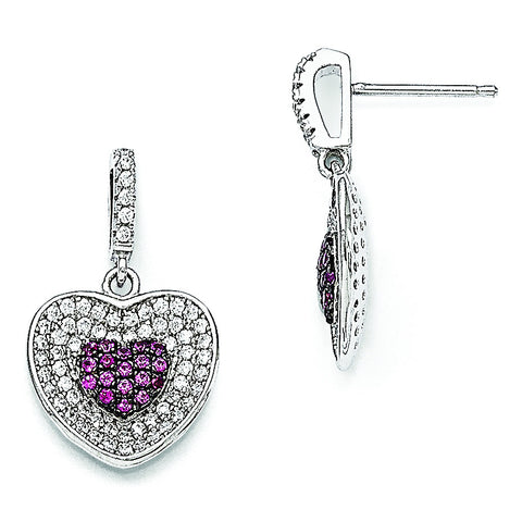 Sterling Silver & CZ Brilliant Embers Heart Dangle Post Earrings QMP1105 - shirin-diamonds