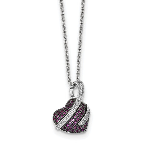 Sterling Silver & CZ Brilliant Embers Polished Heart Necklace QMP1114 - shirin-diamonds