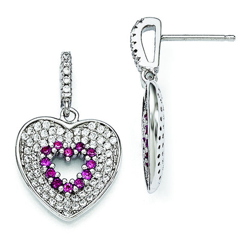 Sterling Silver & CZ Brilliant Embers Heart Dangle Post Earrings QMP1119 - shirin-diamonds