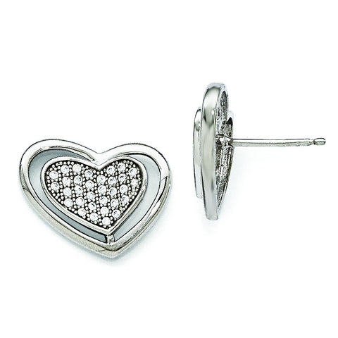 Sterling Silver & CZ Brilliant Embers Polished Heart Post Earrings QMP1121 - shirin-diamonds