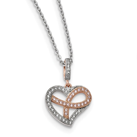 Sterling Silver Rose Gold-plated CZ Polished Heart Necklace QMP1125 - shirin-diamonds