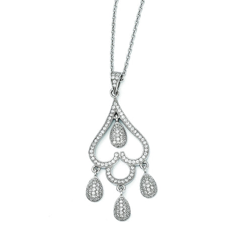 Sterling Silver & CZ Brilliant Embers Heart w/Teardrop Necklace QMP1130 - shirin-diamonds