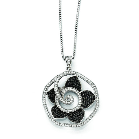 Sterling Silver & CZ Brilliant Embers Flower Necklace QMP1181 - shirin-diamonds