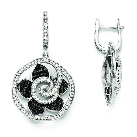 Sterling Silver & CZ Brilliant Embers Flower Dangle Hinged Hoop Earrings QMP1182 - shirin-diamonds