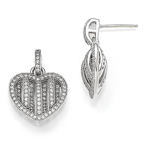 Sterling Silver & CZ Brilliant Embers Polished Heart Dangle Post Earrings QMP119 - shirin-diamonds