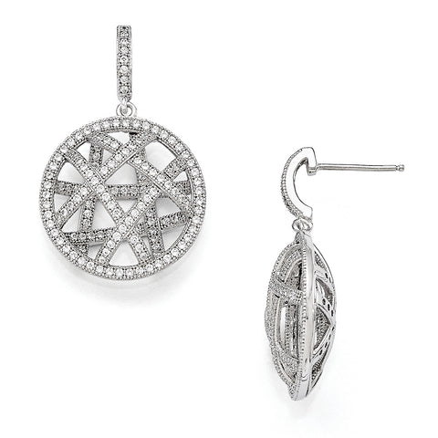 Sterling Silver & CZ Brilliant Embers Polished Dangle Post Earrings QMP122 - shirin-diamonds