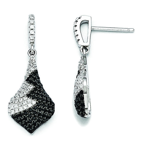 Sterling Silver Black & White CZ Brilliant Embers Dangle Post Earrings QMP1242 - shirin-diamonds