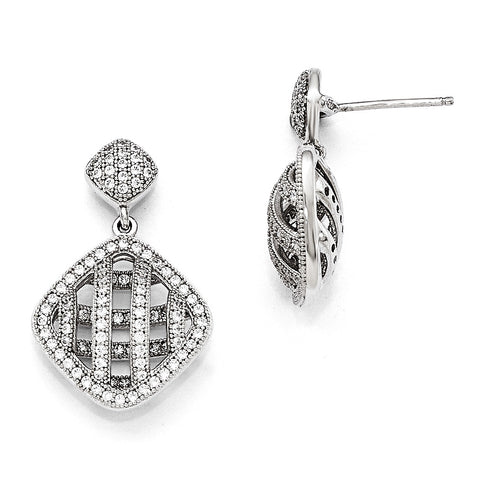 Sterling Silver & CZ Brilliant Embers Polished Dangle Post Earrings QMP124 - shirin-diamonds