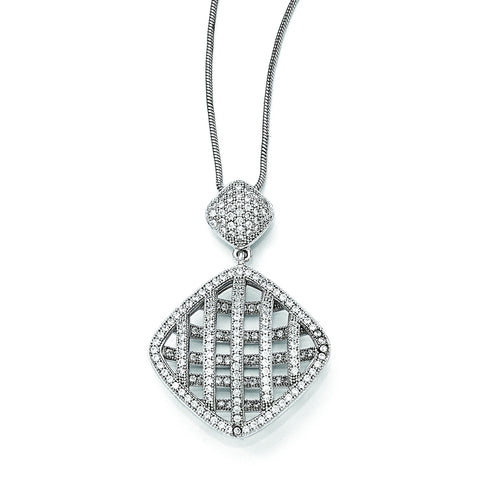 Sterling Silver & CZ Brilliant Embers Polished Necklace QMP125 - shirin-diamonds