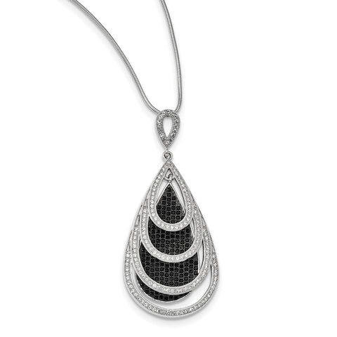 Sterling Silver & CZ Brilliant Embers Teardrop Necklace QMP1257 - shirin-diamonds