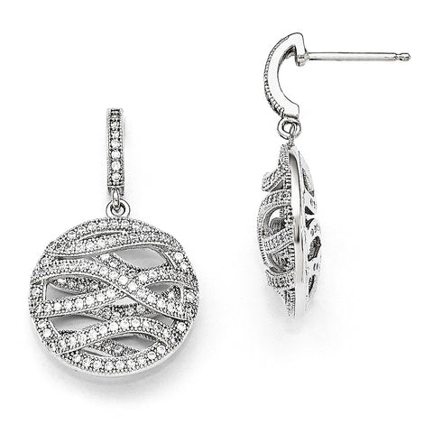 Sterling Silver & CZ Brilliant Embers Polished Round Dangle Post Earrings QMP126 - shirin-diamonds