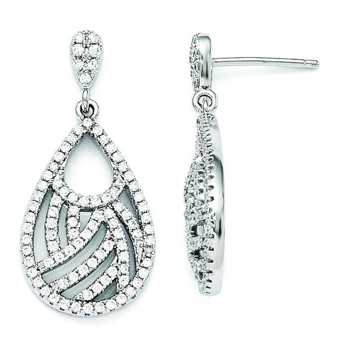 Sterling Silver & CZ Brilliant Embers Polished Dangle Post Earrings QMP1274 - shirin-diamonds