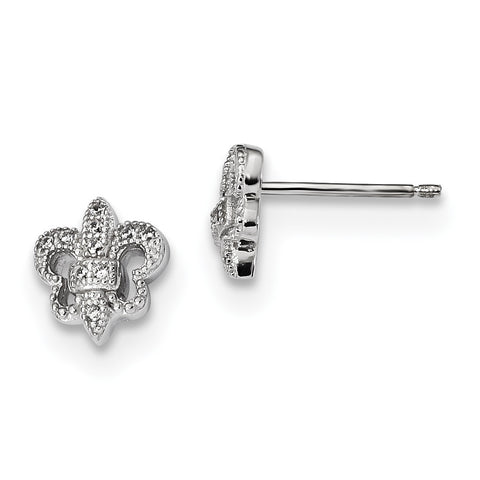 Sterling Silver & CZ Brilliant Embers Polished Fleur De Lis Post Earrings QMP1295 - shirin-diamonds