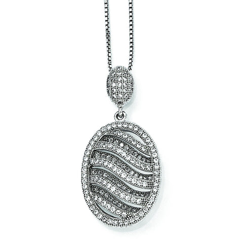 Sterling Silver & CZ Brilliant Embers Polished Oval Necklace QMP130 - shirin-diamonds