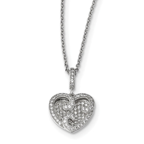 Sterling Silver & CZ Brilliant Embers Polished Heart Necklace QMP132 - shirin-diamonds