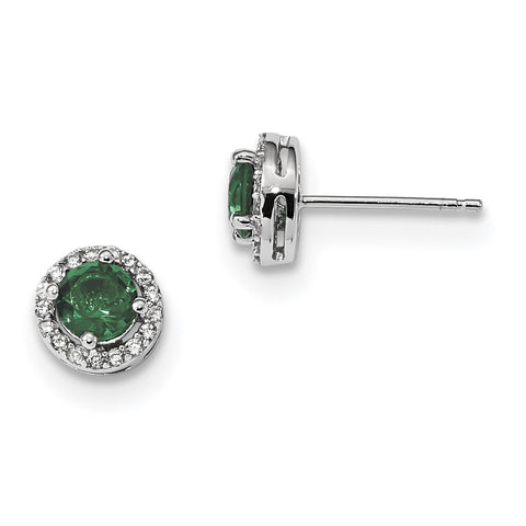 Sterling Silver White & Green CZ Brilliant Embers Rhodium Earrings QMP1323 - shirin-diamonds