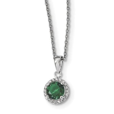 Sterling Silver White & Green CZ Brilliant Embers Polished Necklace QMP1324 - shirin-diamonds