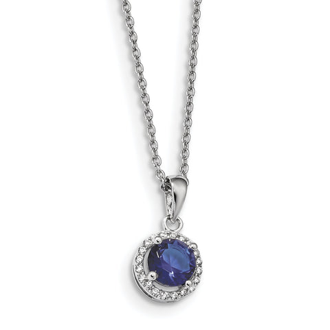 Sterling Silver White & Blue CZ Brilliant Embers Polished Necklace QMP1334 - shirin-diamonds