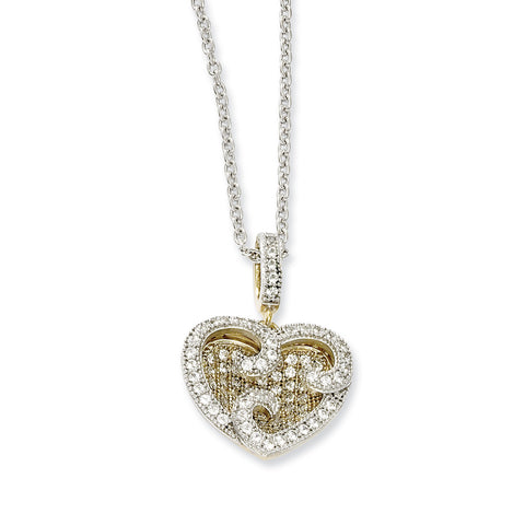 Sterling Silver & Vermeil CZ Brilliant Embers Heart Necklace QMP135 - shirin-diamonds