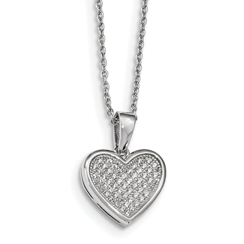 Sterling Silver & CZ Brilliant Embers Polished Heart Necklace w/2 ext Neck QMP136 - shirin-diamonds