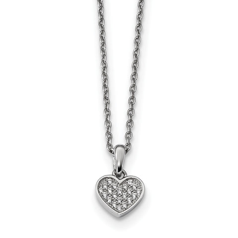 Sterling Silver & CZ Brilliant Embers Polished Heart Necklace w/2 ext Neck QMP137 - shirin-diamonds