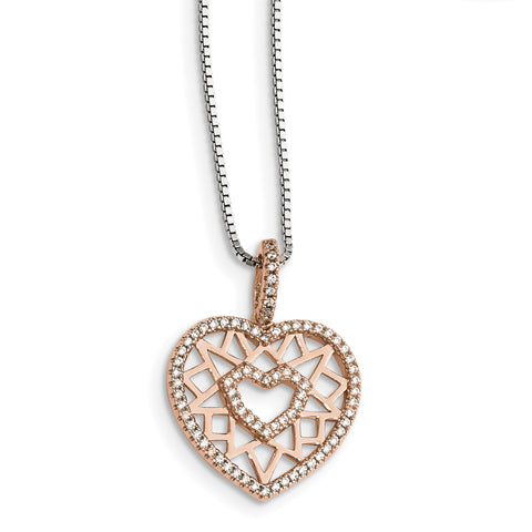 Sterling Silver Rose-tone CZ Brilliant Embers Heart Necklace QMP1390 - shirin-diamonds