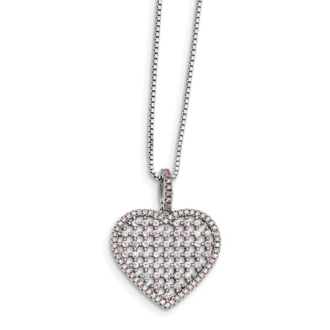 Sterling Silver Pink CZ Brilliant Embers Heart Necklace QMP1393 - shirin-diamonds