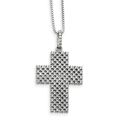 Sterling Silver & CZ Brilliant Embers Cross Necklace QMP1413 - shirin-diamonds