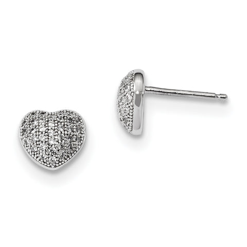 Sterling Silver & CZ Brilliant Embers Polished Heart Post Earrings QMP141 - shirin-diamonds