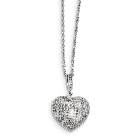 Sterling Silver & CZ Brilliant Embers Polished Heart Necklace QMP142 - shirin-diamonds