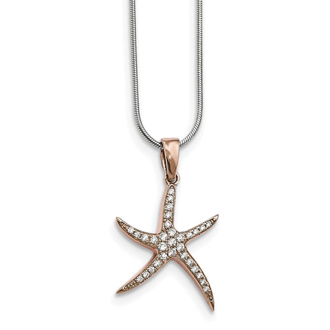 Sterling Silver Rose-tone & CZ Brilliant Embers Starfish Necklace QMP1421 - shirin-diamonds