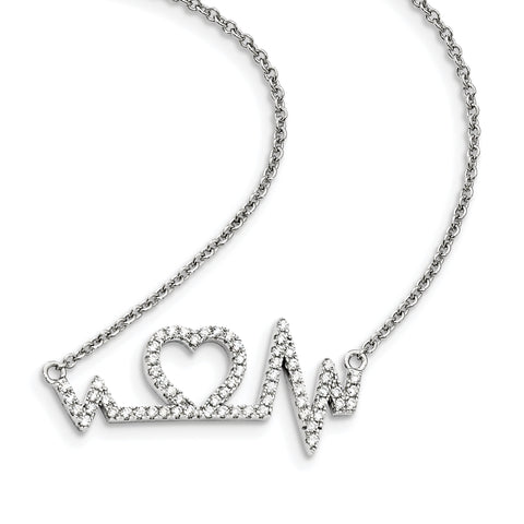 Sterling Silver & CZ Brilliant Embers Heart w/2in ext. Necklace QMP1429 - shirin-diamonds