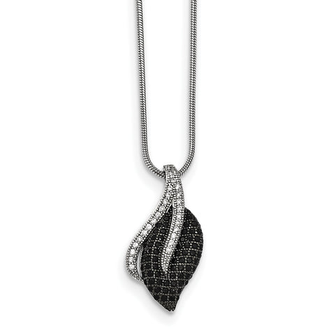 Sterling Silver Black Spinel & CZ Brilliant Embers Leaf Necklace QMP1436 - shirin-diamonds