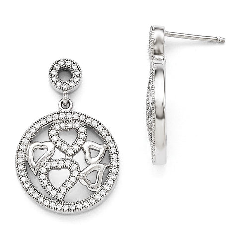 Sterling Silver & CZ Brilliant Embers Polished Heart Dangle Post Earrings QMP144 - shirin-diamonds