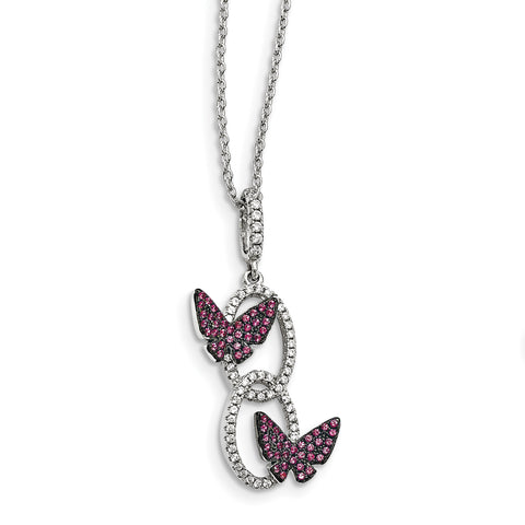 Sterling Silver CZ Brilliant Embers Butterfly Necklace QMP1450 - shirin-diamonds