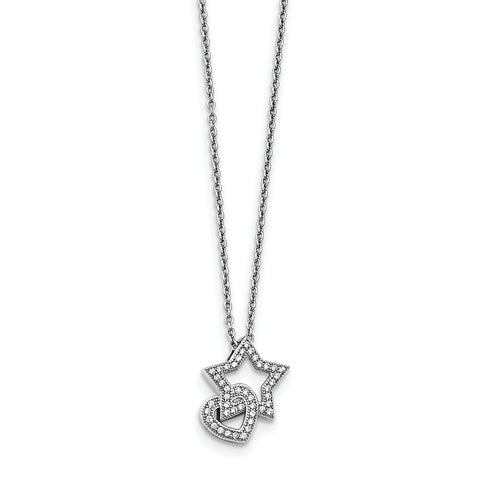 Sterling Silver CZ Brilliant Embers Heart & Star Necklace QMP1463 - shirin-diamonds